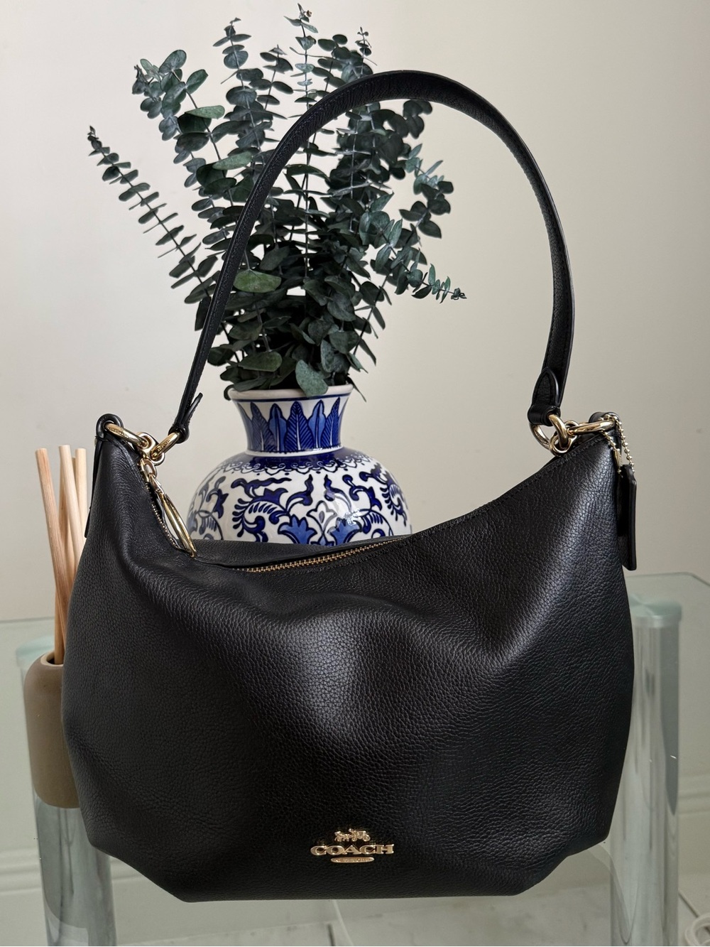 Coach Black Skylar Pebbled Leather Shoulder Bag